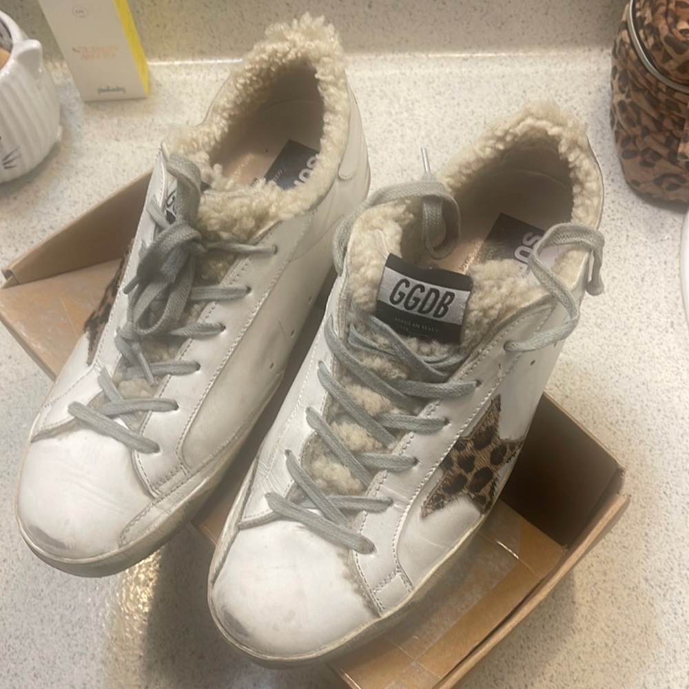 Barely used sheep skinned lined golden goose sneakers